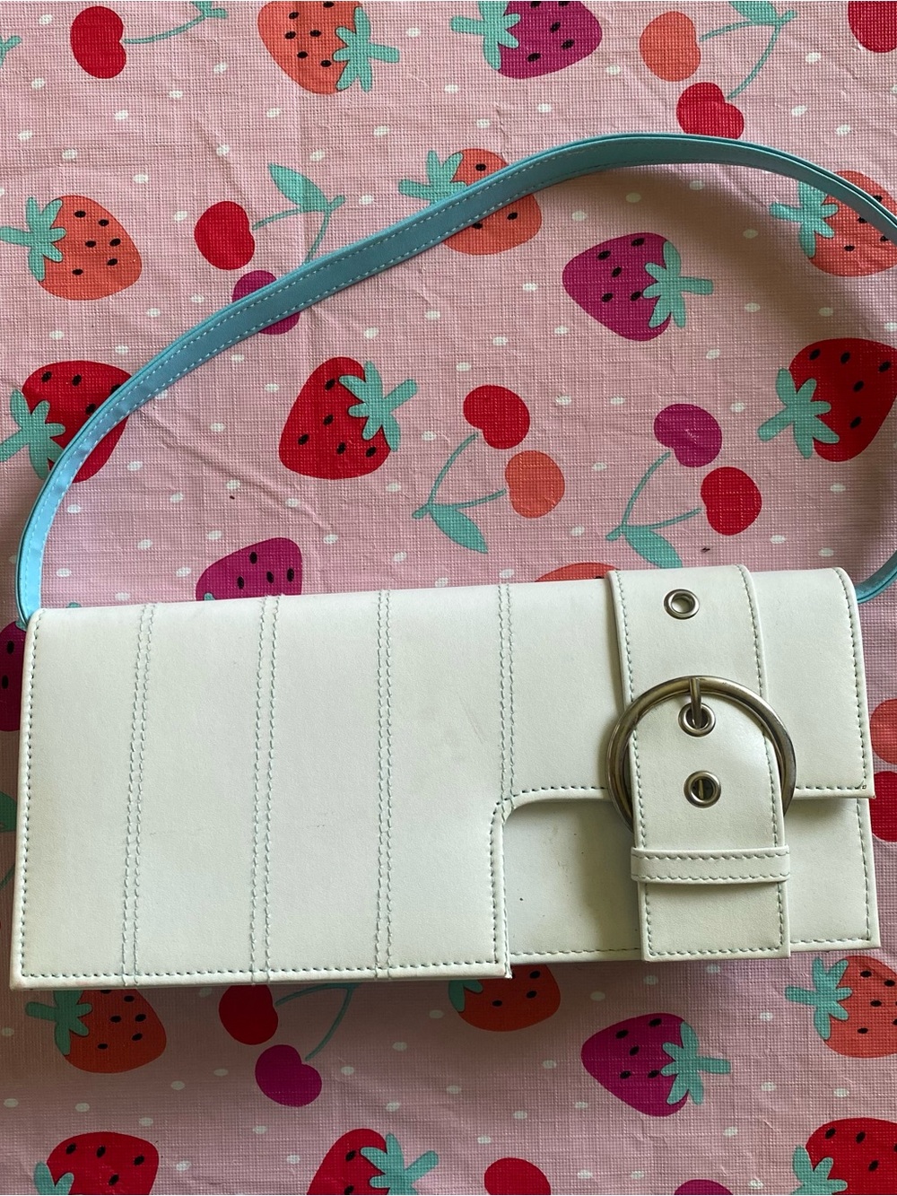 Y2K White Leather Buckle-Accent MINI Shoulder Bag